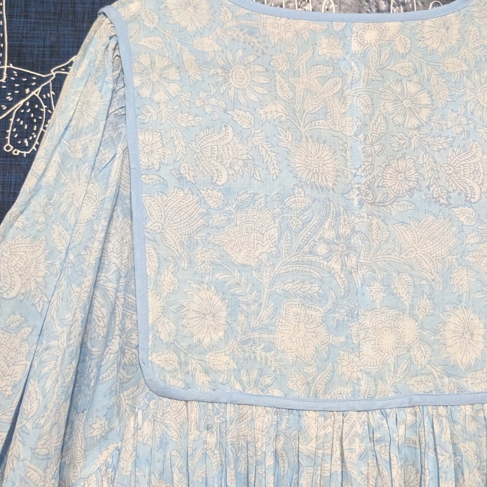 The Fox and the Mermaid Cotton Floral Print Midi Dress Blue Women's Size XL - Picture 8 of 10